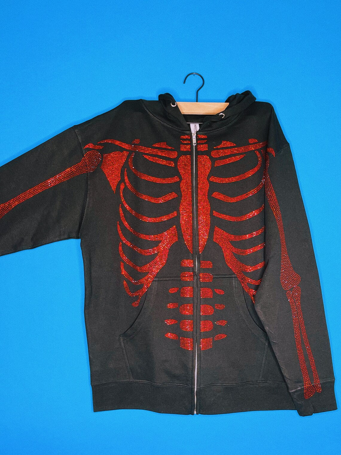 Rhinestone Skeleton Full Zip Hoodie – INDV Apparel