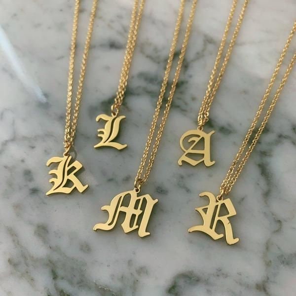 CUSTOM LETTER Old English Initial Necklace / Gothic Necklace Choker / Name Jewelry / Bridesmaid Gift / Gift For Her / Gold or Silver