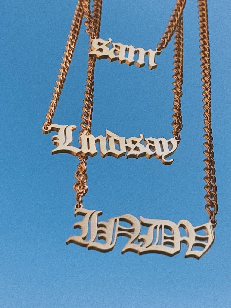 CUSTOM NAME Gothic Letter 14K Plated Cuban Chain Necklace