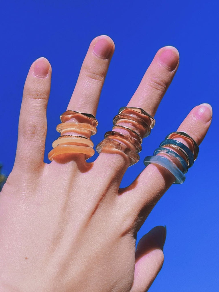 RESIN & GOLD RINGS - Set of 5 / Resin Rings Thin Jewelry / Colorful Chunky Stackable Band / Retro Trendy Aesthetic Y2K / Gift for Her Friend