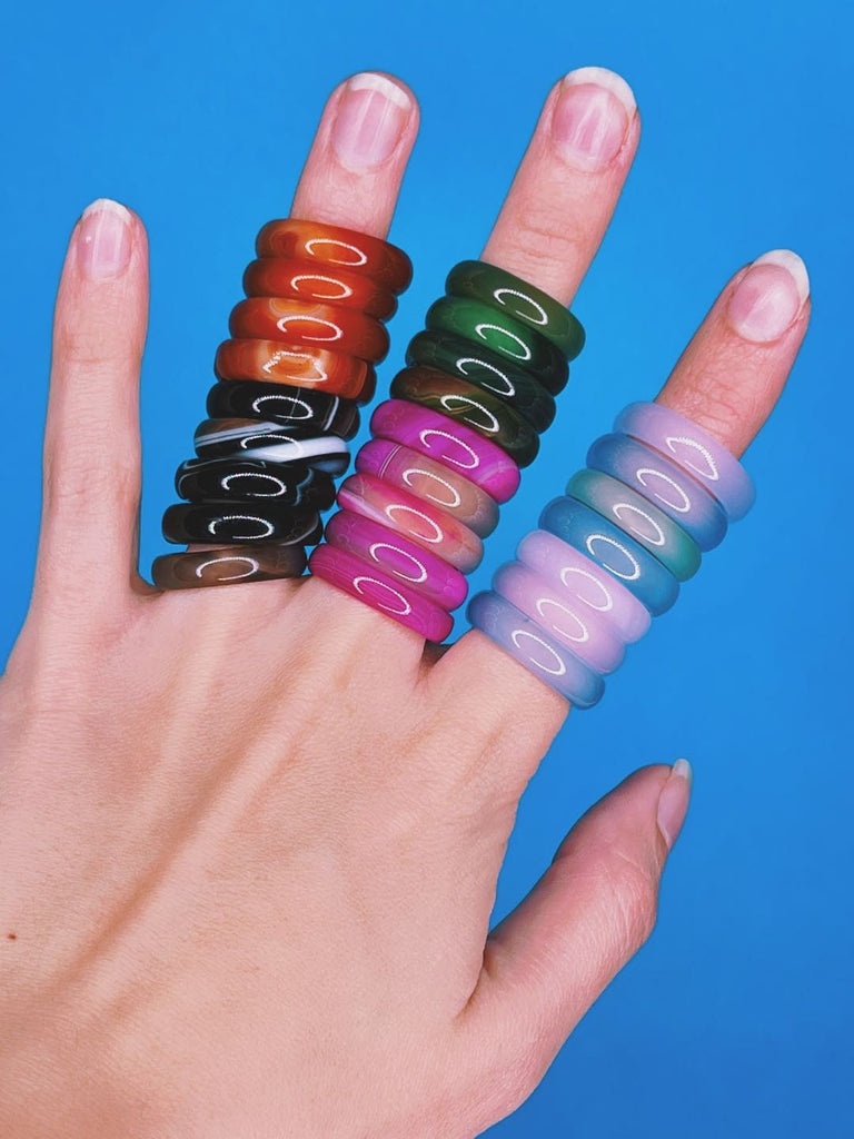 GLASS COLORED Marble Ring / Clear Colorful Band Jewelry / Resin Stackable Statement Ring / Chunky Colorful Rings Y2K Retro Grunge / Gift