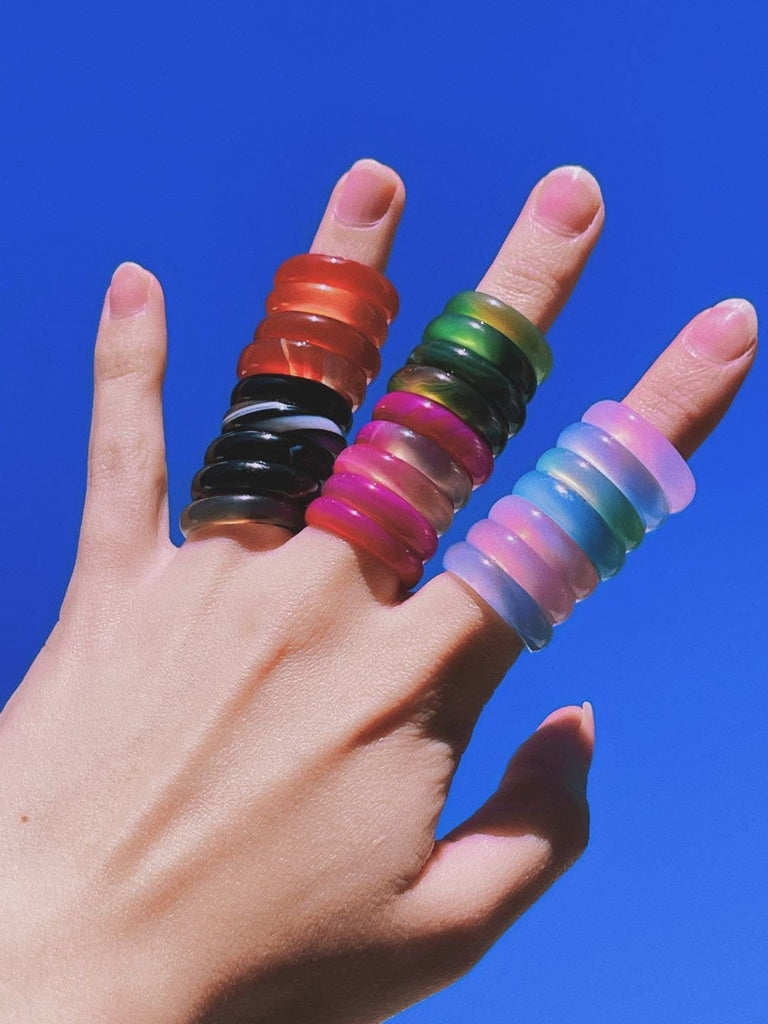 GLASS COLORED Marble Ring / Clear Colorful Band Jewelry / Resin Stackable Statement Ring / Chunky Colorful Rings Y2K Retro Grunge / Gift