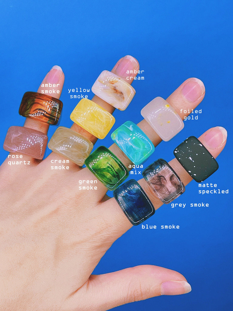 CHUNKY SQUARE RESIN Ring / Size 7 / Colorful Statement Ring / Clay Rings Plastic Acrylic Thick / Y2k Retro Indie Aesthetic Trendy Gift