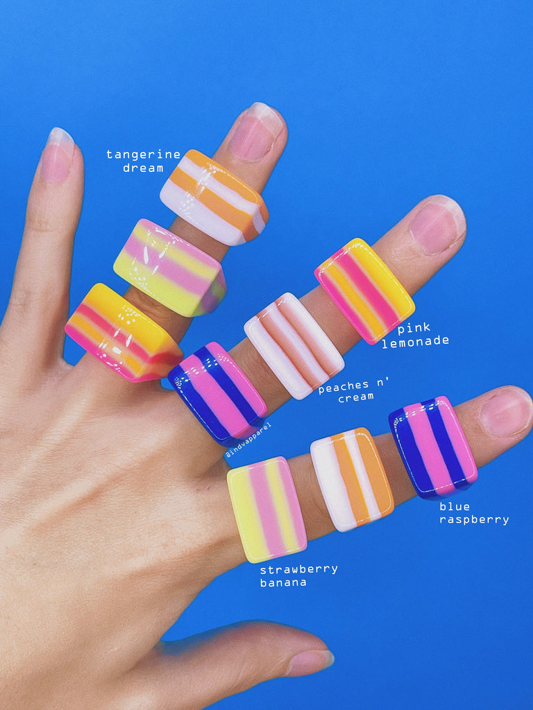 CHUNKY STRIPE RESIN Ring / Size 8 / Colorful Jewelry Statement / Plastic Acrylic Thick Big / Y2k Retro Indie Aesthetic Trendy Gift