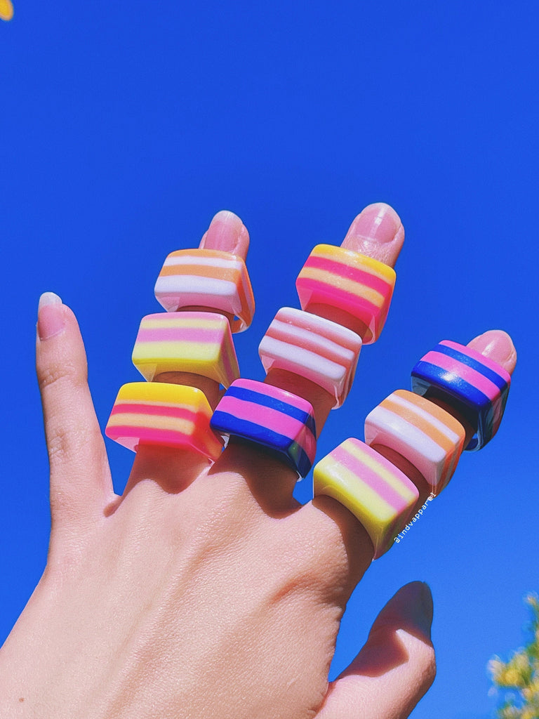 CHUNKY STRIPE RESIN Ring / Size 8 / Colorful Jewelry Statement / Plastic Acrylic Thick Big / Y2k Retro Indie Aesthetic Trendy Gift