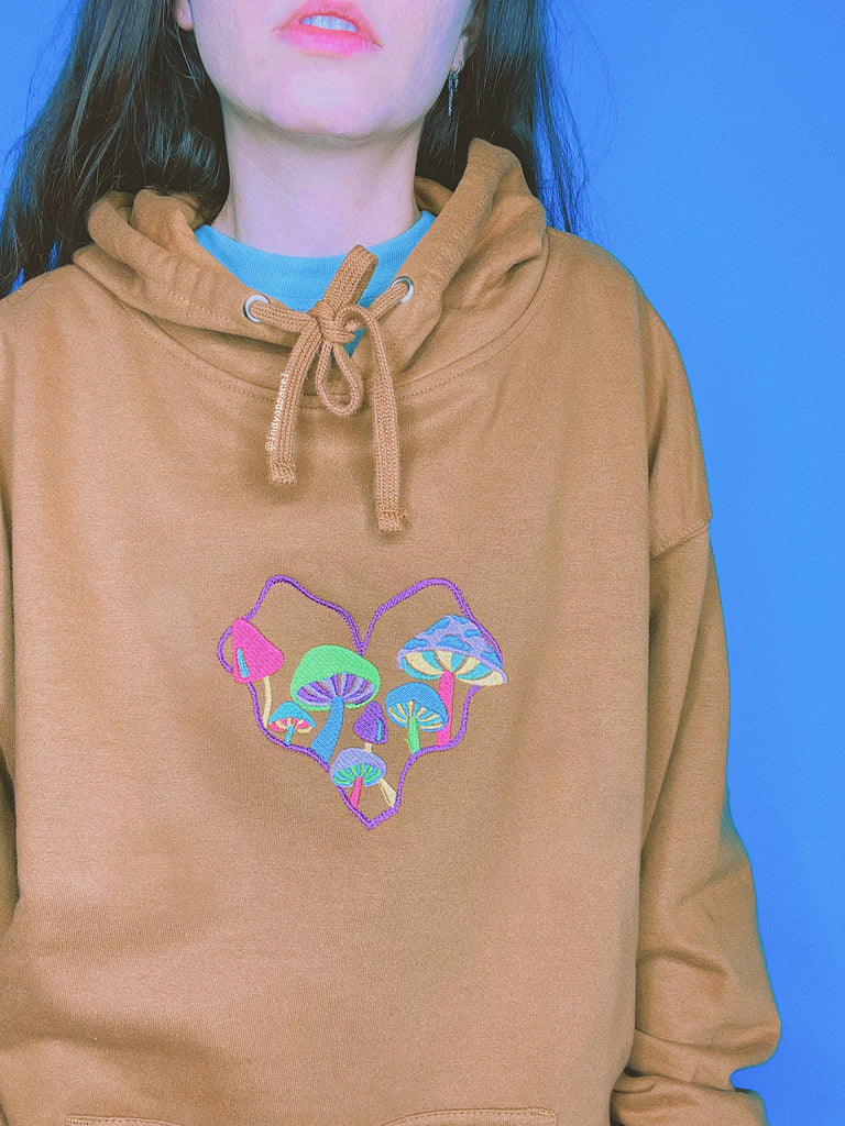 RETRO MUSHROOM Hoodie / Embroidered Jacket Pullover Embroidery / Psychedelic Brown Clothing Colorful Trendy / 90s Y2K Grunge Aesthetic
