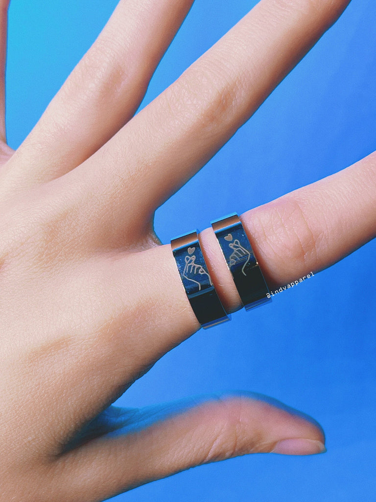 FINGER HEARTS Band Ring / Couples Friends Ring Set Pair / Best Friends / Kpop Korean BTS / Y2k Grunge Aesthetic / Gift for Friend