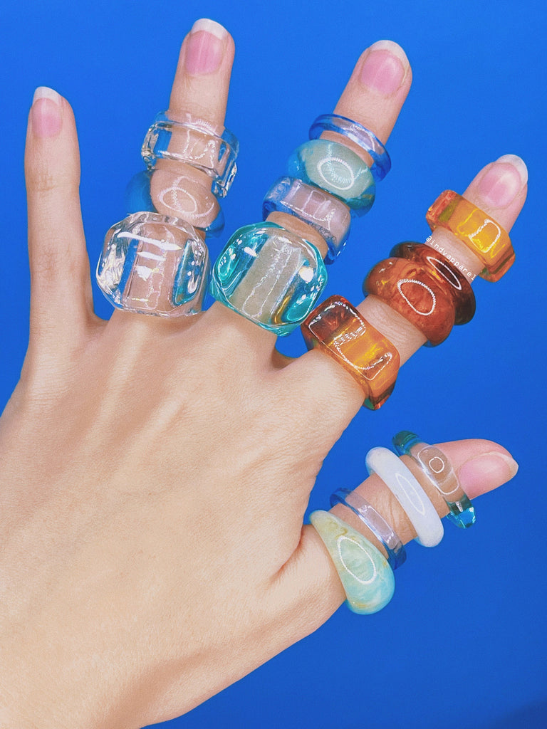 QUAD CHUNKY RESIN Ring Set / Chunky Ring Colorful Set / Funky Rings Acrylic Thick / Y2k Indie Aesthetic Trendy Grunge / Gift