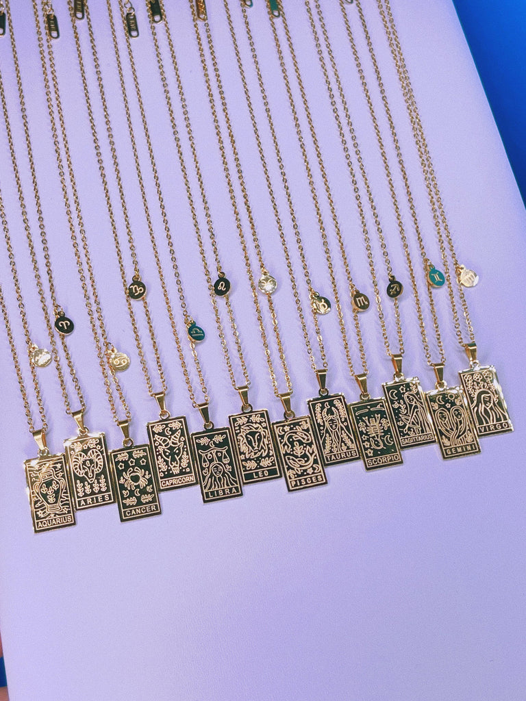 PLATE ZODIAC Tarot Card Necklace / Tag Astrology Constellation Jewelry Bracelet Sun Moon Eye Protection / Gift for Friend Her Valentines BFF
