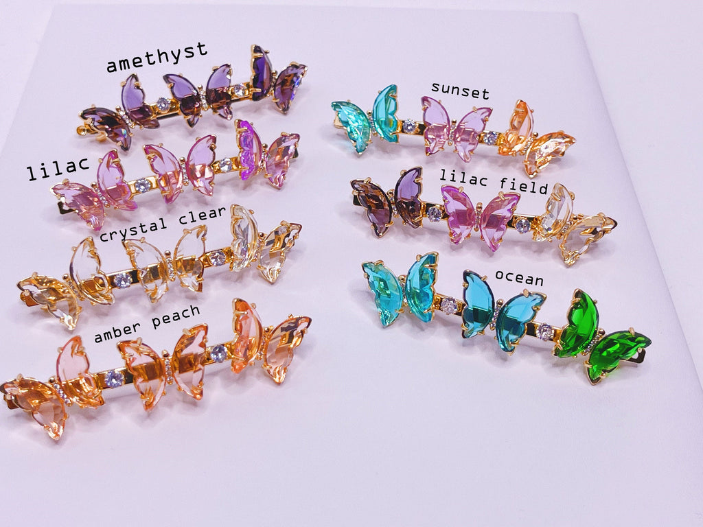 CRYSTAL GLASS BUTTERFLY Barrette Clip / Gold Hair Accessories Clips Colorful Retro / Cute Y2K 90s Aesthetic Kawaii