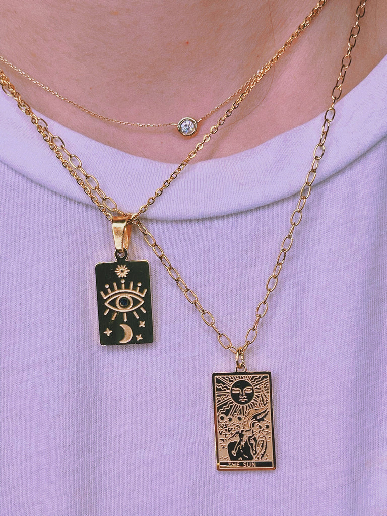 PLATE ZODIAC Tarot Card Necklace / Tag Astrology Constellation Jewelry Bracelet Sun Moon Eye Protection / Gift for Friend Her Valentines BFF