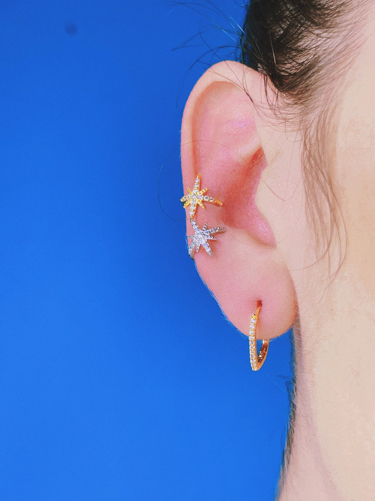 CRYSTAL STAR Ear Cuff / Sterling Silver 14k Gold Celestial Tiny Dainty Helix Crawler Earrings / Grunge Jewelry Valentines Gift for Her