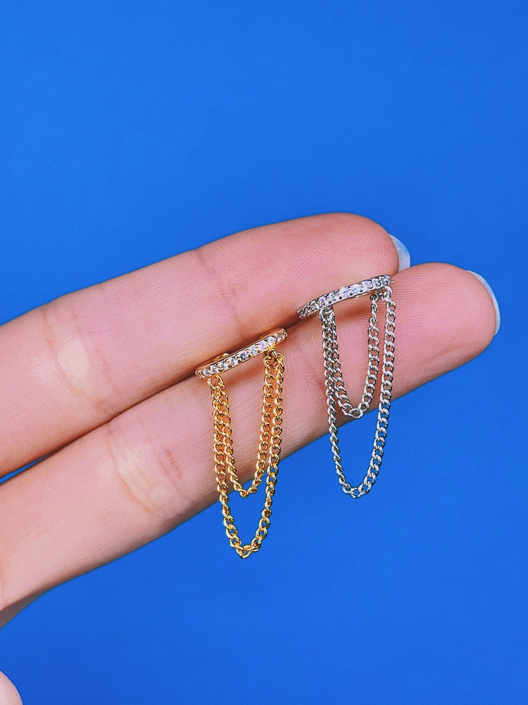 CRYSTAL CHAIN Ear Cuff / Sterling Silver 14k Gold Tiny Dainty Helix Crawler Earrings Chain / Y2k Grunge Jewelry Valentines Gift for Her