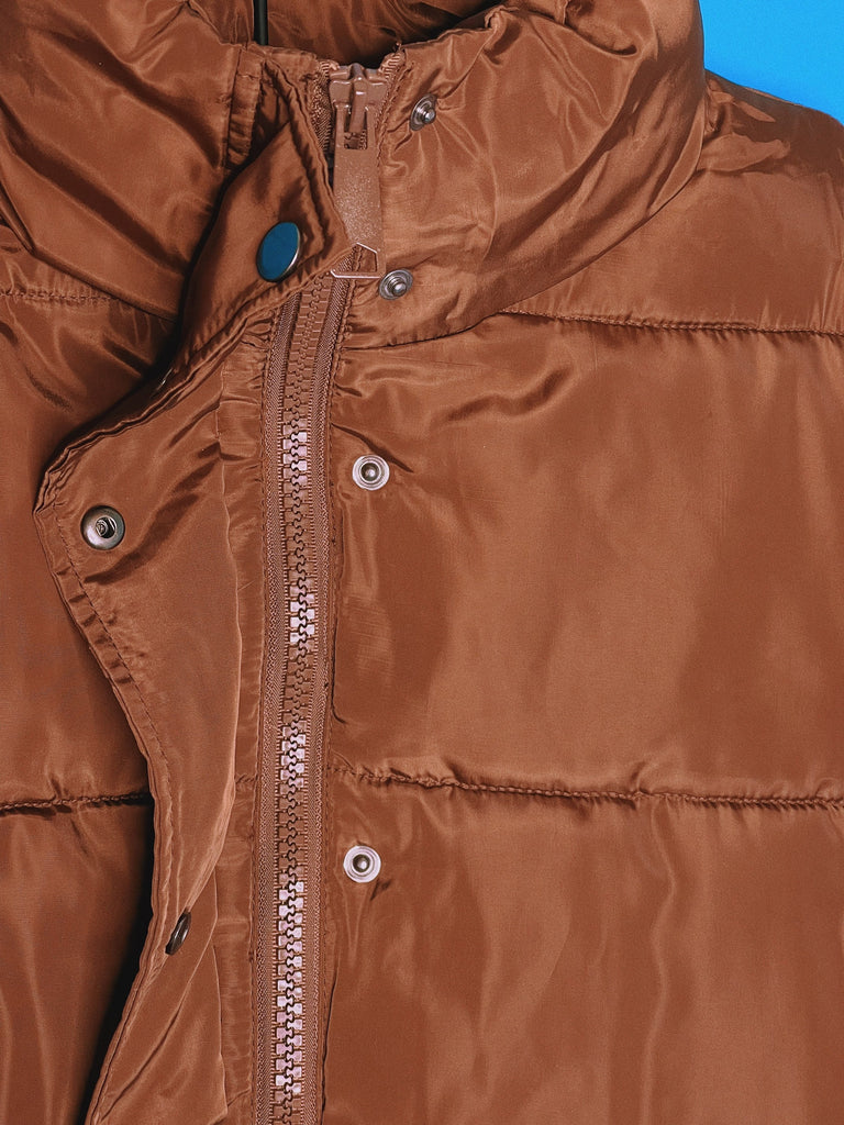CHOCOLATE BROWN PUFFER Jacket / Cropped Zipper Button Coat / Womens Clothing Outerwear Winter Outfit / Y2K Aesthetic Grunge