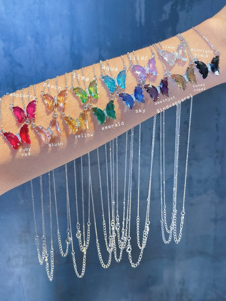 CRYSTAL GLASS Butterfly Initial Necklace / Gold Silver Letter Jewelry Colorful / Y2K Indie Aesthetic Dainty Cute / Gift for Her Friendship