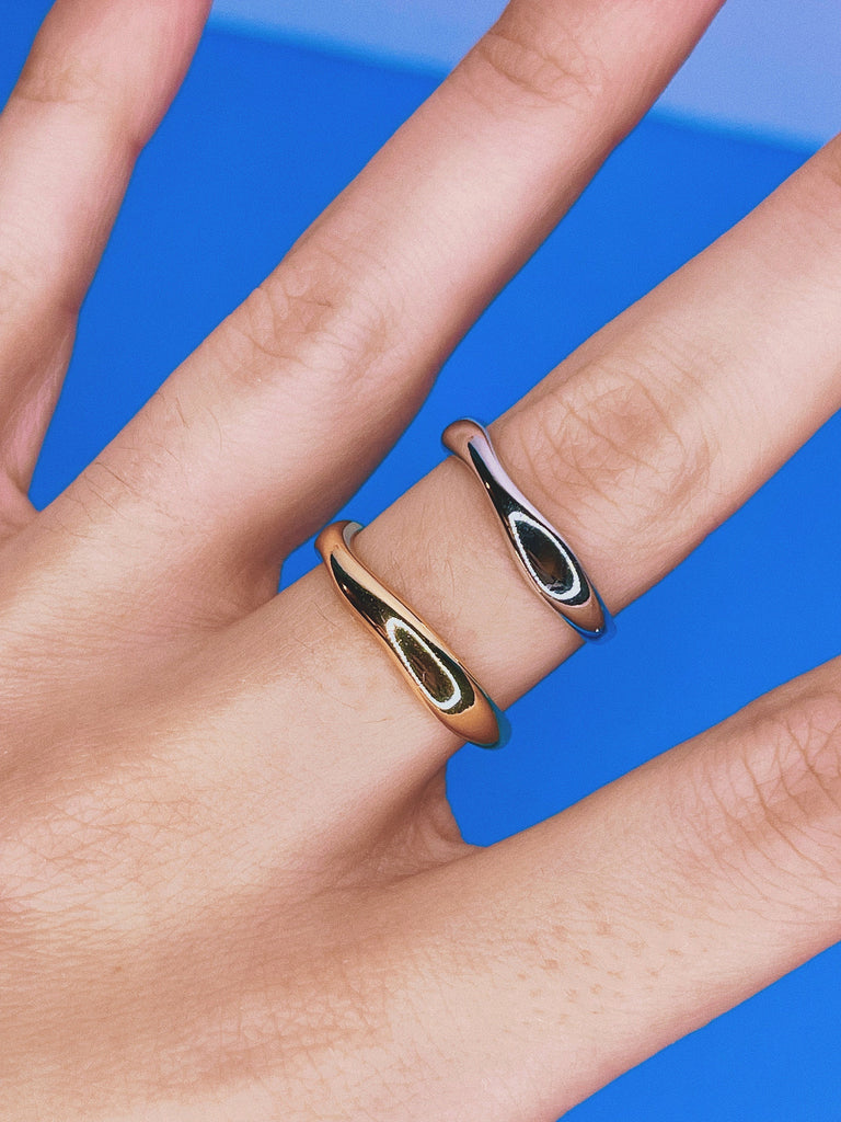 MINIMAL CURVY RING / Sterling Silver Gold Minimalist Dainty Band Jewelry Adjustable Stackable Set / Grunge Gift for Her Him