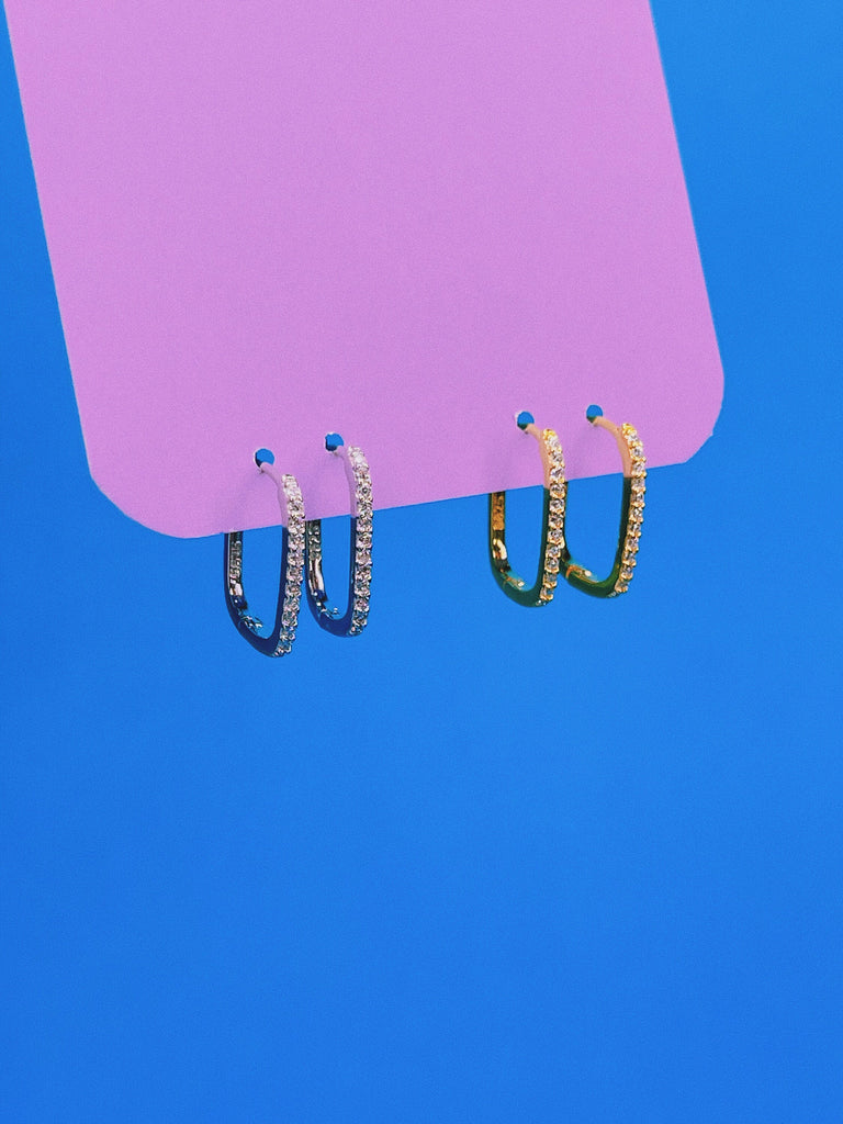 CRYSTAL RECTANGLE Hoop Earrings / Sterling Silver 14k Gold Tiny Dainty Drop Huggie Earrings / Korean Grunge Jewelry Valentines Gift for Her