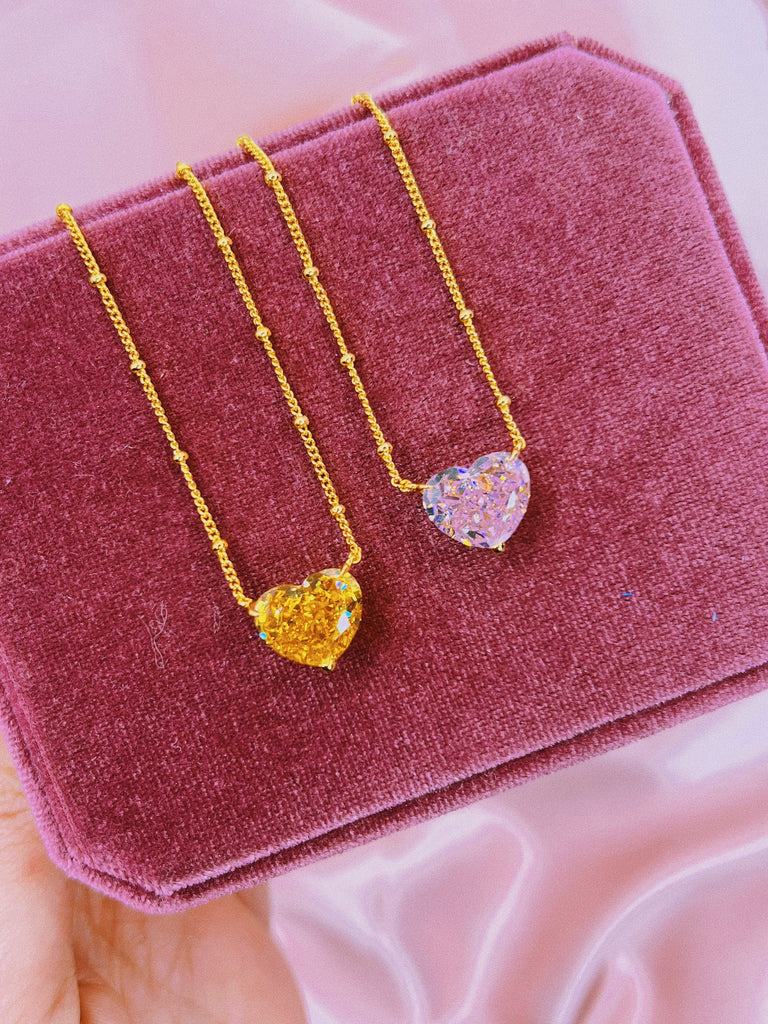 DIAMOND HEART Pendant Necklace / 5A CZ Sterling Silver 18k Gold Filled / Crystal Pink Yellow Womens Jewelry Valentines Day Gift